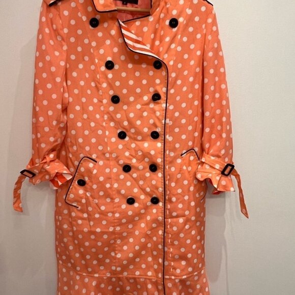 Bcbg coral polkat dot trench jacket 100% silk size 6 - Picture 2 of 12